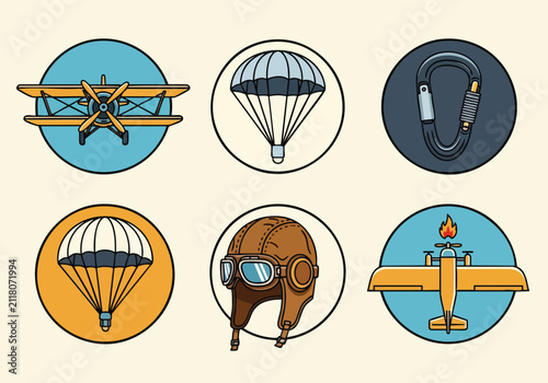 Set of vintage aviation and skydiving icons