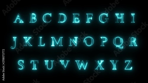 Animated Neon Alphabet A–Z. Luminous ABC Letters Motion Graphic.