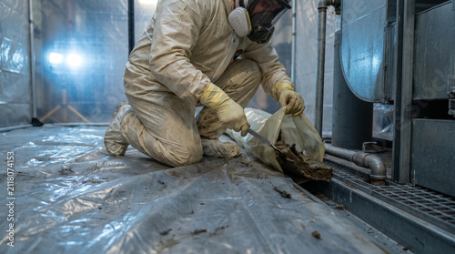 Floor-level asbestos abatement in a sealed mechanical channel