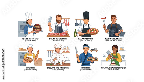 Obraz na plátně Professional diverse kitchen chefs and culinary masters collection with specialt