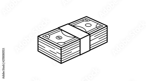 Money bundle sits in an isometric orientation to represent banking transactions and financial assets.