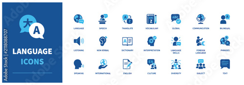 Canvastavla Professional language learning and communication icons set for educational web i