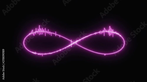 Neon infinity symbol with equalizer waveform animation