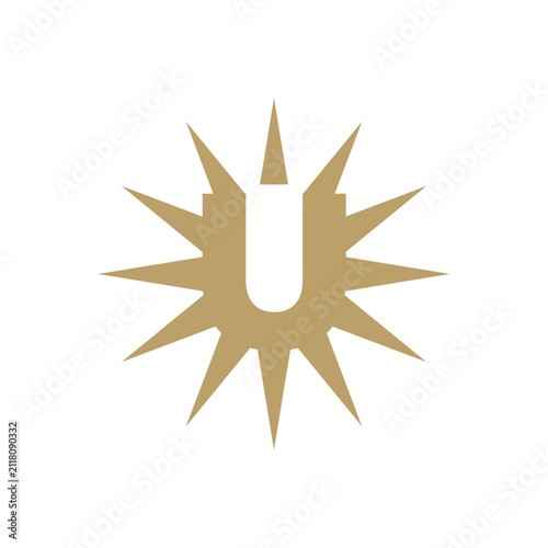 Letter U Sun or Solar simple Logo Icon Vector