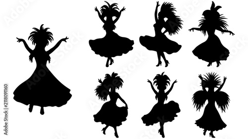 Obraz na płótnie Silhouettes of Dancing Girls with Traditional Costumes.