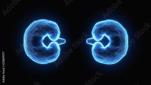 Blue abstract energy sphere divides in dark background