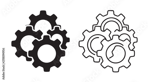Quadro su tela gears black silhouette interlocking outline art vector icon black silhouette and