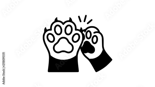 Картината върху платно Cute Paw Prints High Five Icon, Friendship and Teamwork Concept, Vector Illustra