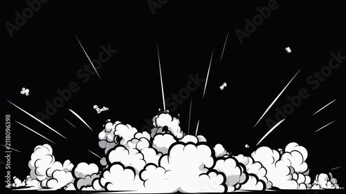 Comic book style explosion animation with smoke and speed lines