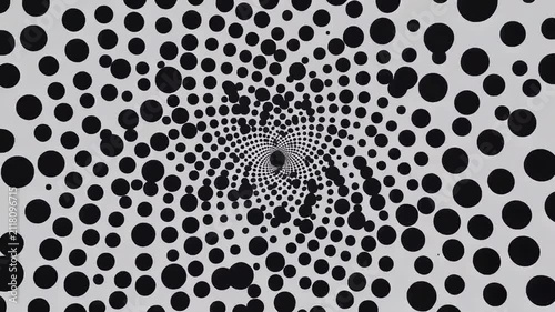 Black and white hypnotic dot tunnel animation