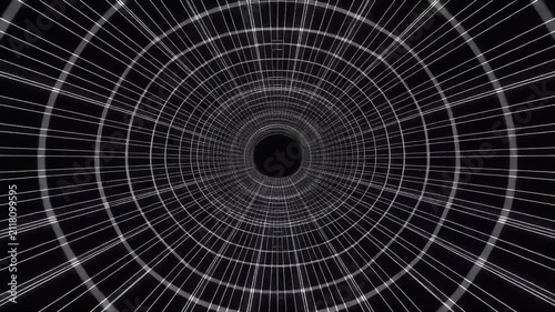 Abstract tunnel with concentric circles and radial lines