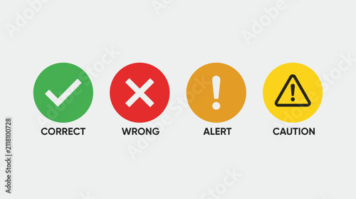 Status icons set with checkmark cross alert and caution symbols.