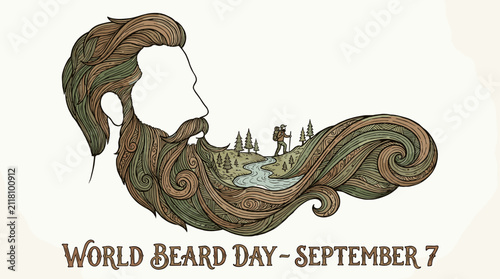 Stylized beard forming a mountain landscape for Beard Day.