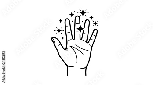 Canvastavla Hand with sparkling stars, magic, creativity, inspiration, good luck charm