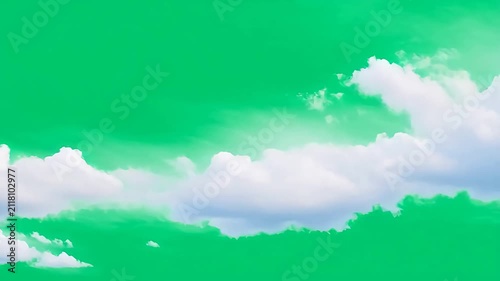 Vibrant Green Sky with Fluffy White Clouds A Dreamy and Colorful Natural Backdrop for Serene Design Concepts and Graphic Projects