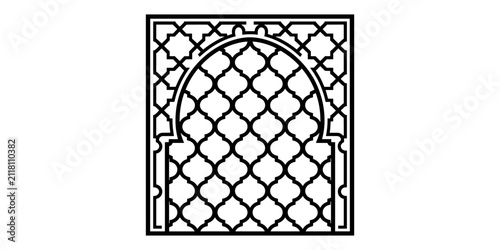 Moroccan Arch Window Screen with Repeating Islamic Geometric Pattern
