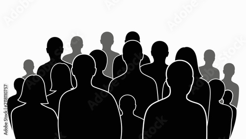 Diverse crowd of people silhouettes, representing community, unity, and society