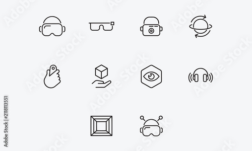  Virtual reality line editable icon set