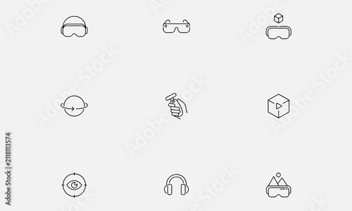  Virtual reality line editable icon set
