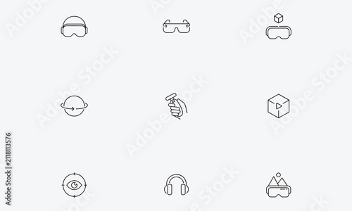  Virtual reality line editable icon set