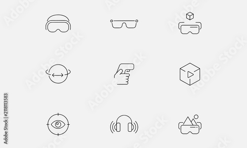  Virtual reality line editable icon set