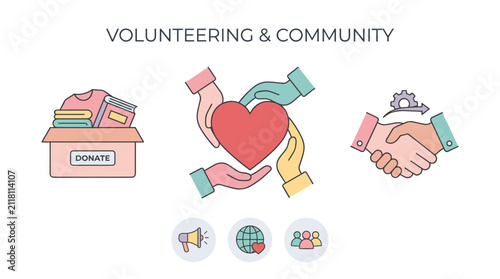 Volunteering and community icon set for charity