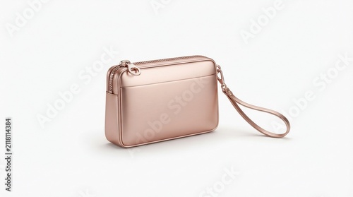 Modern 3D Vector Style Rose Gold Metallic Clutch Bag with Wrist Strap Minimalist Fashion Accessory for Women