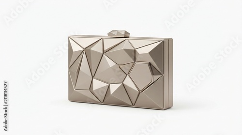Modern Champagne Gold Geometric 3D Faceted Envelope Clutch Purse for Elegant Evening Fashion and Luxury Style Accessory