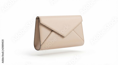 3D vector graphic style elegant beige leather minaudiere clutch envelope bag isolated on white background