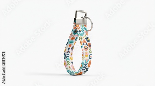 Floral Pattern Keychain Wristlet Strap with Metal Ring Isolated on White Background Decorative Statement Accessory