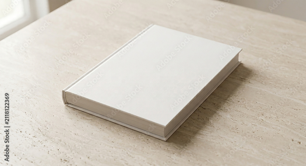 Fototapeta premium Blank White Hardcover Book Mockup on Natural Limestone Surface