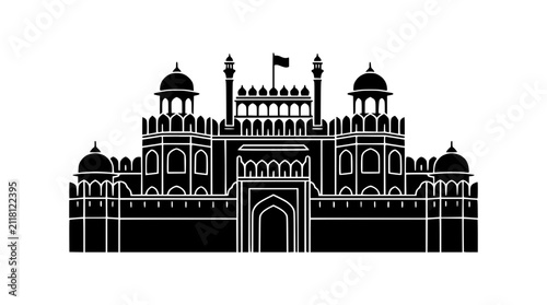 Iconic Red Fort Silhouette, Delhi Landmark, India Architecture, Travel Icon