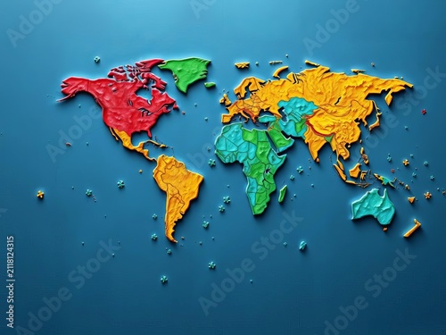 Global map boundaries on own level with puzzle pieces, geography, regions