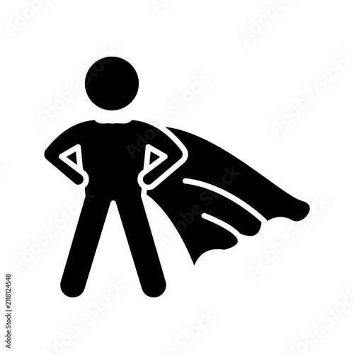 Фотография Minimal black outline icon of a standing superhero character wearing a flowing cape in a confident pose