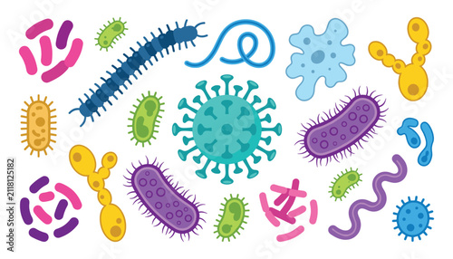Canvastavla PrintMicroscopic bacteria virus and cell vector collection featuring colorful da