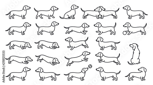 Dachshund sausage dog poses outline icon collection