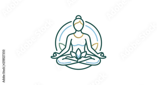 Woman in lotus yoga pose inside circular zen frames.