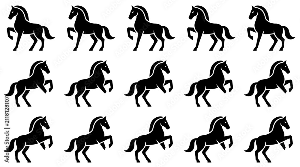 Fototapeta premium Stylized Black Horse Silhouettes Pattern on White Background