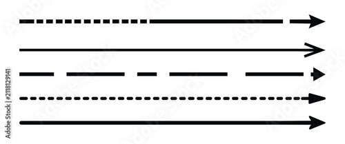 Set of straight long dashed arrow vector icons
