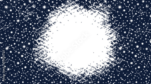Fotografie Celestial Constellations and Stars on Dark Blue Background with Copy Space