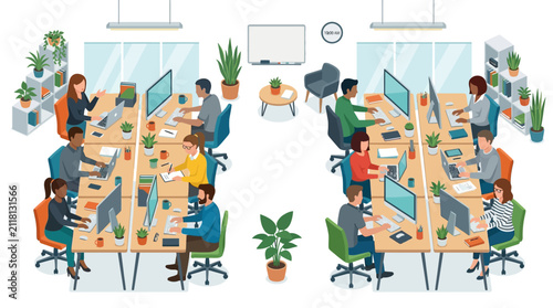 Diverse Team Working in Modern Open Office Environment
