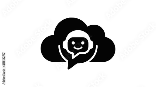 Fotografie Cloud with happy chat bubble icon on dark background.