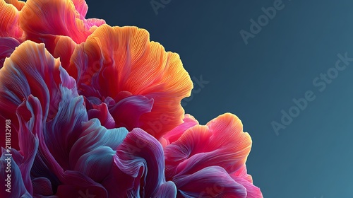 Abstract colorful organic forms with fine line texture. illuminated from within. gradient backgrou