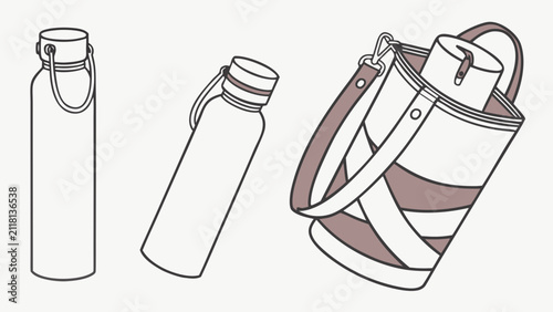 Reusable water bottle set with carrying strap pouch reusable container