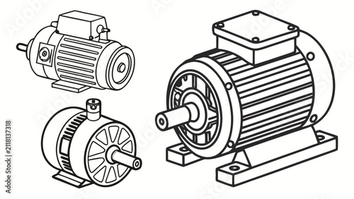 Electric motors and industrial power machinery illustration with heavy duty