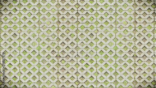 Abstract grey paver and green grass infinite loop pattern background.