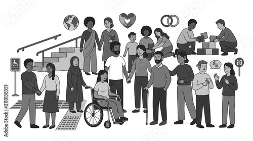 Diverse community of people promoting accessibility and inclusion.