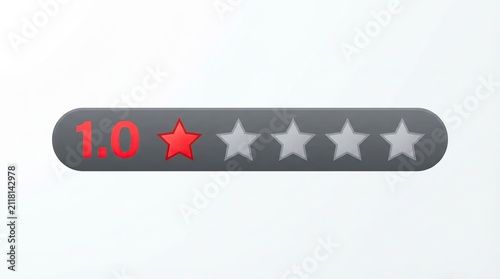 Minimalist graphic display of a one star rating with numeric value with representation one