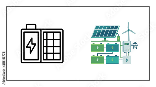 Bild auf Leinwand Solar and wind energy power generation icons.