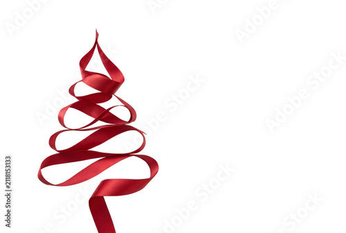 Minimalist Christmas Tree Shape Made of Red Satin Ribbon